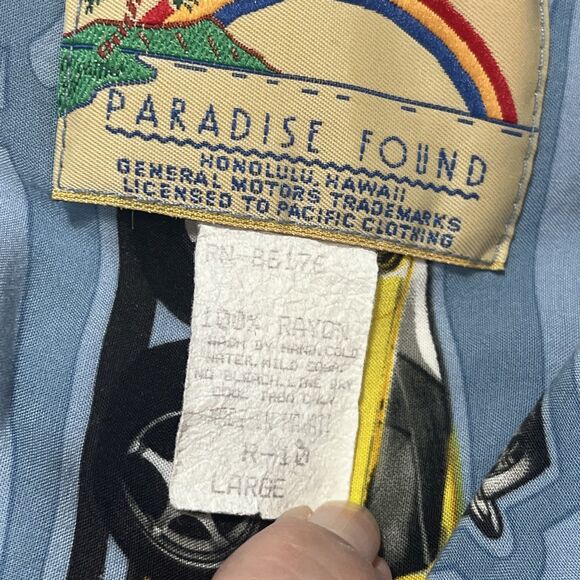 Paradise Found Corvette Shirt Mens Large Hawaiian Button Up Classic Cars READ - Picture 10 of 11